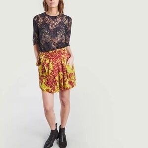 Roseanna PRÊT-A-PORTER  silk wrap skirt yellow red pattern print paris